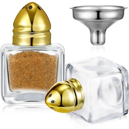 2 stk 0,5 oz Terningformet Små Salt- og Pepperdryssere med Tone Topper Klar Mini Glass Krydderkrukker Spice Salt Dryssere med Trakt