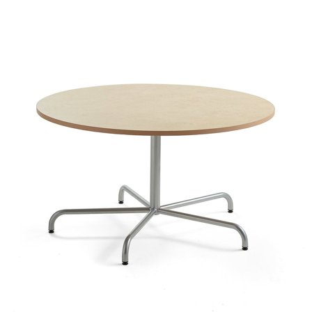 Table PLURAL, Ø1300x720 mm, linoleum top, beige, silver