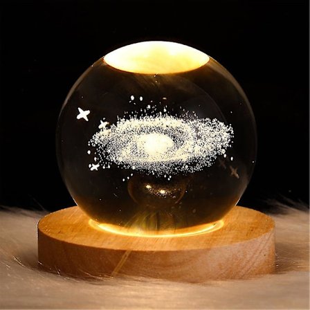 3D Galaxy Solsystem Krystal Kugle Natlampe Saturn Måne Planet Lasergravering Sengelamper Bordlampe Med Base Gave