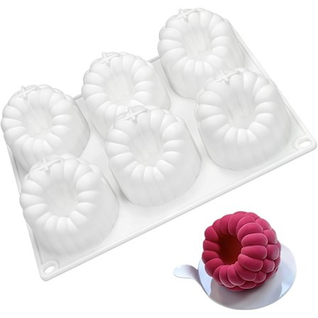 Frugtmousse Kageform, 6-hullers Hindbær Silikoneform