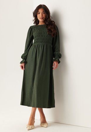 BUBBLEROOM-Structure Long Sleeve Midi Dress-XL