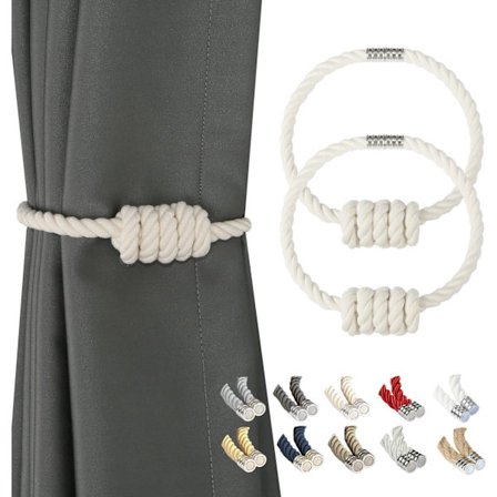 Bomull, 2-pack Magnetiska gardinomtag i bomull, Dekorativa draperihållare Moderna vävda omtag med utsökt knut