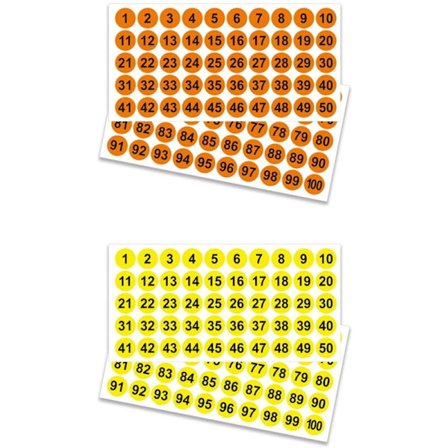 Numeroidut tarrat 1-100, pyöreät väritarrat, vinyylitarrat toimistoon, luokkahuoneeseen, kotiin, 2 väriä - P14+P15