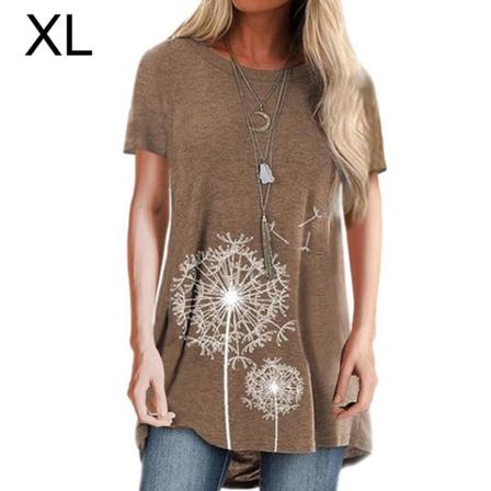 Dam T- Printed Casual Blus Kortärmad Rundhalsad Topp,