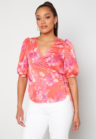 VERO MODA Julia S/S Baloon Wrap Top Emberglow AOP Julia Klær