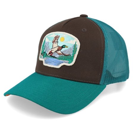 Wild Spirit - Brun trucker Caps - Rouen Duck Patch Brown/Teal/Orange A-frame Trucker @ Hatstore