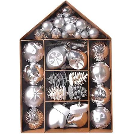 Julekulesett 70 stk Julekuler Pynt Ornament Innendørs Utendørs Blank Matt Henge Hjem (Champagne), Sølv Silver