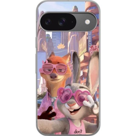 Kompatibelt Mobildeksel til Google Google Pixel 9 Pro Animerede dyr i et solfylt bymiljø med rosa solbriller og en positiv melding i en fargerik feel