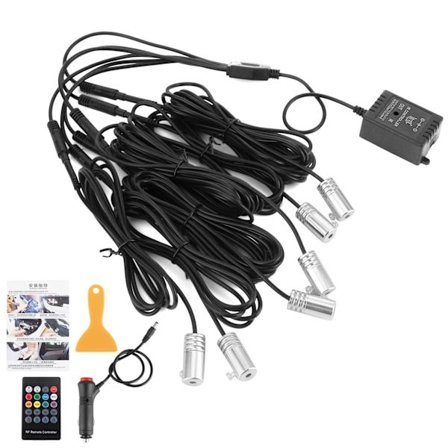 Sisätilojen LED-ympäristölamppu Ovi Kojetaulun koristeellinen jalkavalo Langaton kaukosäädin Musiikin ohjaus Tupakansytyttimen pistoke 6 valolla