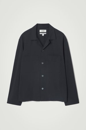 COS Herren Lockeres Hemd Aus Baumwoll-Crêpe Im Pyjama-Stil - Blau