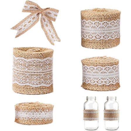 4 ruller 2 meter jute trim burlap bånd, rustik burlap og blonde bånd, hessian blonde bånd rulle til dekorationer, hvid