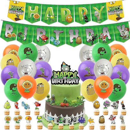 43 kpl Plants Play Game Zombies -juhlatarvikkeita, sisältää PVZ Happy Birthday -bannerin, PVZ-kakunkoristeen, PVZ-lateksipalloja lapsille, pojille, 