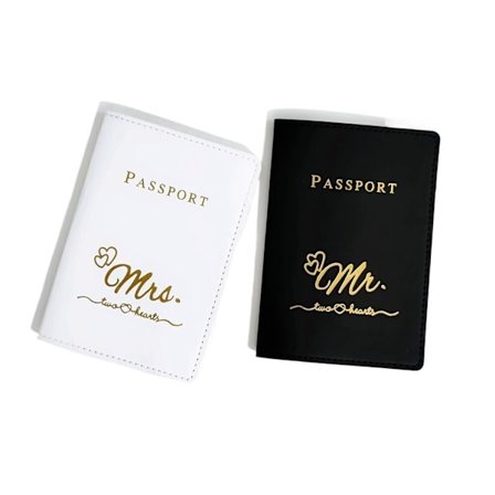 Pas-etuier sæt til par, 2 stk. Mr Mrs PU læder rejsepunge, matchende pasomslag med kortlommer, romantisk rejsegave
