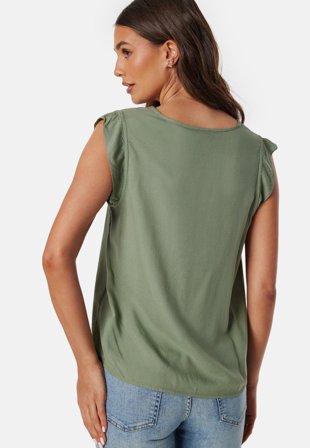 Pieces Pcnya SL V-Neck Top Hedge Green Klær