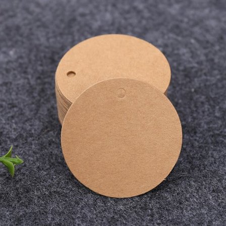 (Brun) 100 stk. Kraftpapir Tags Gavemærke-Rund Tag 5x5cm Kraft Etiketter Bryllup Tags med Snøre til Dragees Jul Fødselsdag Nadver