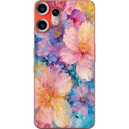 Kompatibelt Mobilskal till Nothing Nothing CMF Phone 2 Pro Akvarellmålning med stora blommor i rosa, blå och gula toner i en mjuk konstnärlig stil.