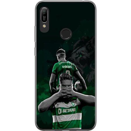 Yhteensopiva Puhelinkuori Huawei Y6 (2019) Neonmotiivi, jossa teksti "Gaming is in my DNA" sinisenä ja punaisena tiiliseinällä, jossa loistava DNA-spi