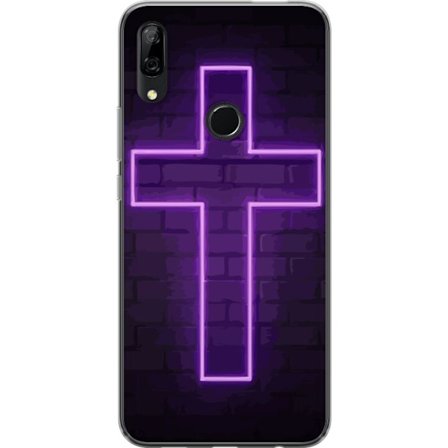 Yhteensopiva Puhelinkuori Huawei Huawei P Smart Z Neonristi purppuranvalossa tummaa tiiliseinää vasten, symbolinen motiivi vahvalla hohto moderni es