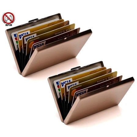 2-pack stilfull exklusiv stålkorthållare/plånbok. RFID Safe Rose guld