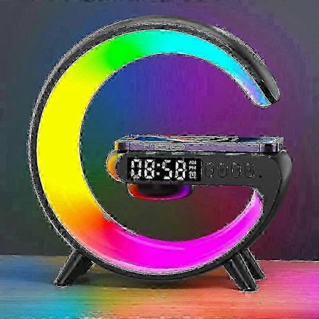 3-i-1 Bluetooth-høyttaler Vekkerklokke med trådløs lader og LED-månelampe[HK]