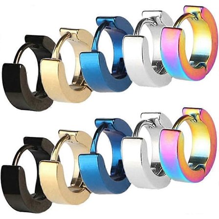 Ruostumattomasta teräksestä valmistetut rengaskorvakorut miehille ja naisille, lävistykset, huggie, hypoallergeeniset (5 paria)