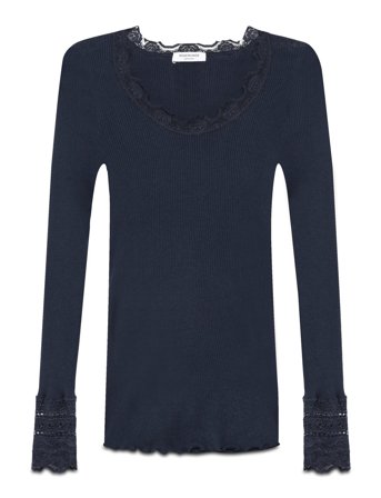 Rwbenita Silk Ls O-Neck Lace T-Shir Black Rosemunde
