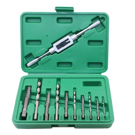 Sats med 11 st M3-M12 skadade trasiga skruv-, tapp- och bultutdragare med borr