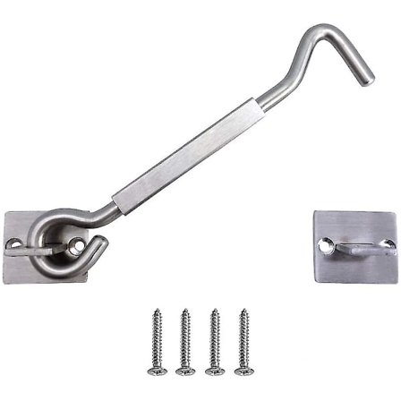 Kraftig hytte krok og øye dør lås rustfritt stål hytte vindu krok for skur dør garasje dør, 8 tommer, sølv