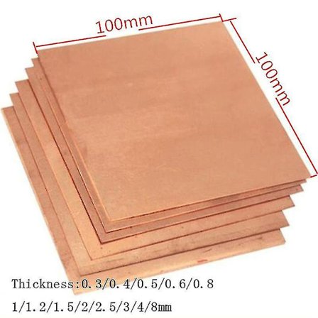 1 stk Tyk 0,3-8 mm 100x100 99,9% Renhed Kobber Metalplade God Mekanisk Opførsel Og Termisk Stabilitet Kobberplade