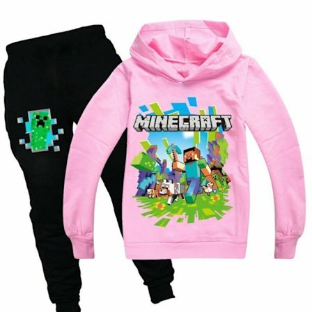 Barn Drenge Minecraft Hoodie Træningssæt Langærmet Hoodies H lyserød rosa pink