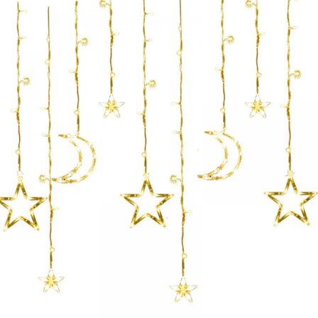 Fantastiske stjernelysgardiner, 2 m lengde med 12 stjerner og 8 lysmoduser, koblingsbare lyslenker for en uforglemmelig dekoropplevelse innendørs