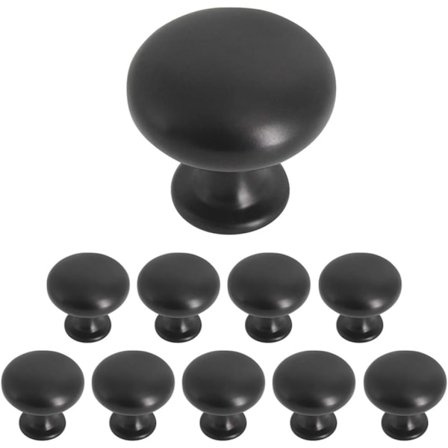 10 stk. Solide skap dør knott kommode håndtak sopp garderobe trekk diameter 30mm svart
