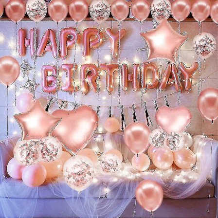 Rosa og guld fødselsdagsdekorationer Fødselsdagstilbehørssæt (50 stk.), balloner, kvaster