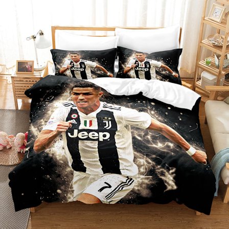 3D fodboldstjerne Ronaldo, Messi, Mbappe og andre serier tryk tre-delt sæt to-delt sæt digitalt dynebetræk pudebetræk sæt M