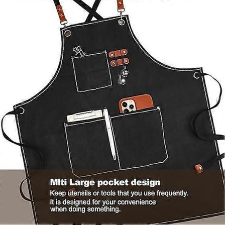 Arbetsförkläden i canvas för män med fickor, justerbar rem och stora fickor, köksförkläde för matlagning, bakning och kock