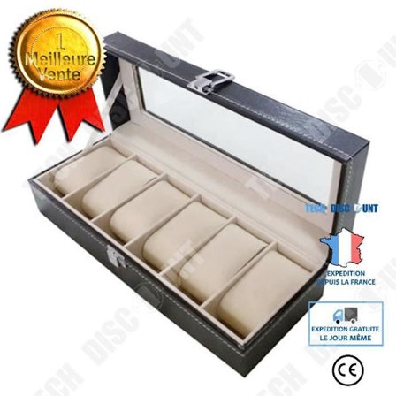 Smyckeslåda - TD - Klockask - Svart Läder - 6 Fack - Present till Man