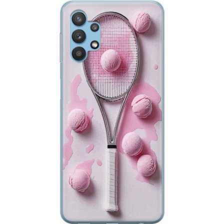 Kompatibel Mobilcover til Samsung Samsung Galaxy A32 5G Rosa glaskugler og tennisketsjer i et kreativt stillbillede med legende popfølelse og moderne