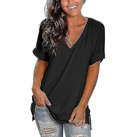 Dame T-skjorte Sommer Topper 2022 Sommer V-hals Løstsittende Casual