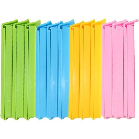 12-pak madforseglingsclips, clip-on genlukkelige poser, plastik madclips, genanvendelige clip-on genlukkelige poser til køkkenemballering af slik og 