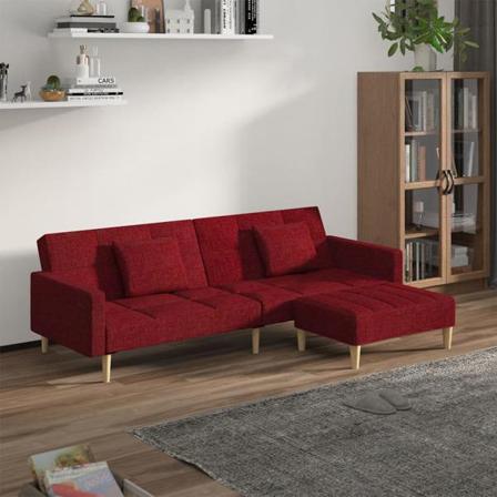 Vidaxl Bäddsoffa 2-sits Med Två Kuddar Och Fotpall Vinröd Tyg Röd