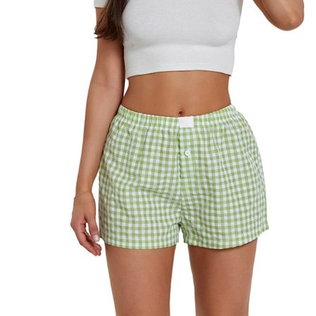 Dame Lounge Shorts Myke Elastiske Lavt Liv Rutete Trykte Pyjamas Shorts