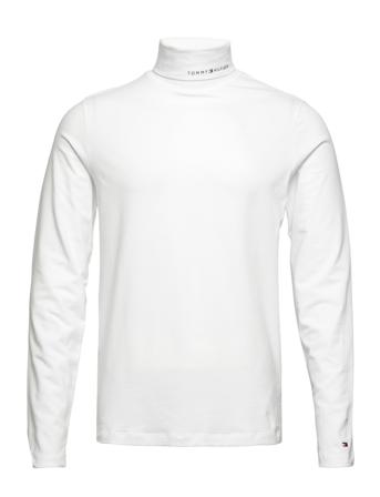 Roll Neck Tommy Logo Ls Tee T-shirts Long-sleeved Vit Tommy Hilfiger