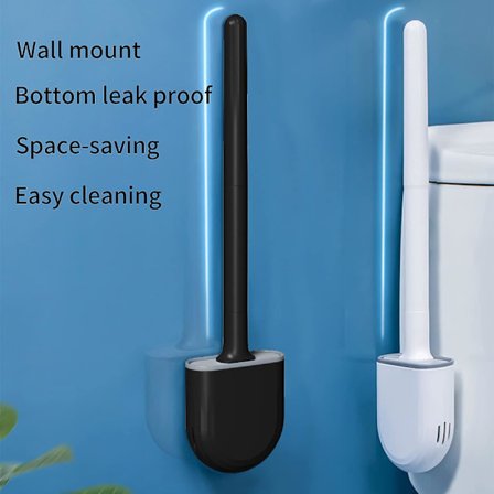 Flad silikone toiletbørste 2-pak, vægmonteret toiletbørste, hurtig tørrende lang håndtag badeværelse toiletbørste, toiletbørster holdere anti-dryp 