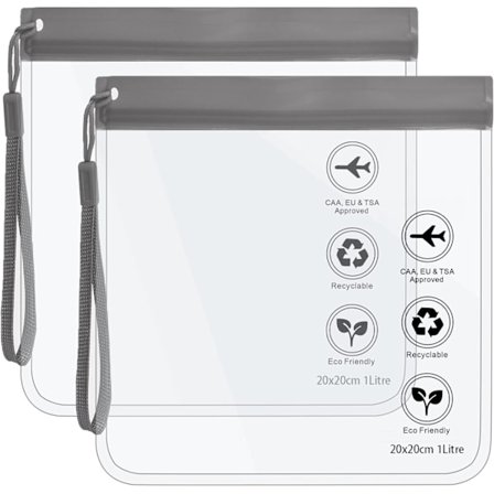 Läpinäkyvä matkatarvikekassi - Nestepussit lentokentän turvatarkastukseen, lentokentän nestepussi 20 x 20 cm TSA-hyväksytty, Uudelleenkäytettävä
