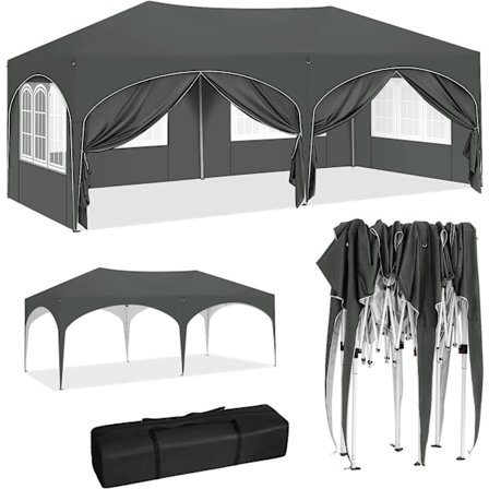 Rootz Havepavillon 3x6m - Udendørs baldakin - Pop-up telt - UV-beskyttelse - Vandafvisende - 250-254-258cm - Komplet tilbehør