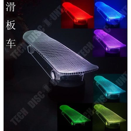 Bordslampa - TECH DISCOUNT - 3D Nightlight Skateboard - 7 LED-färger - Taktile - USB-uppladdningsbar