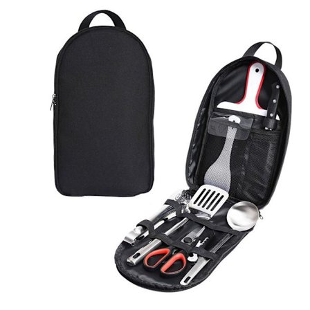 Camping Køkkenredskabssæt, 9 dele Camping Køkkenredskabsorganisator Rejsesæt, Sort