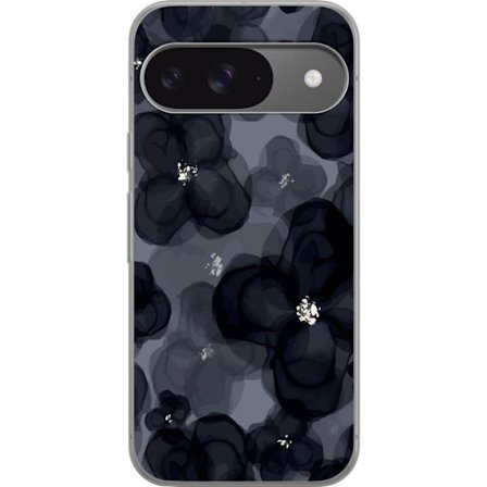 Kompatibelt Mobilskal till Google Google Pixel 9 Abstrakt mörkt blommönster i svartgrå toner med elegant och dramatisk känsla