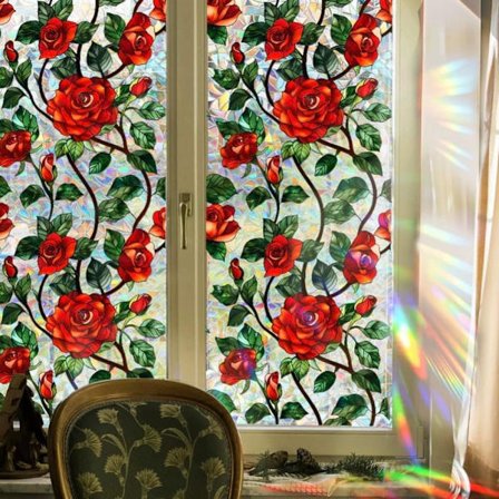 Ikkunakalvo Retro Kukat Perhonen, Staattinen Ikkunatarra, Näkösuoja Ikkunakalvo 43x100cm, UV-suoja