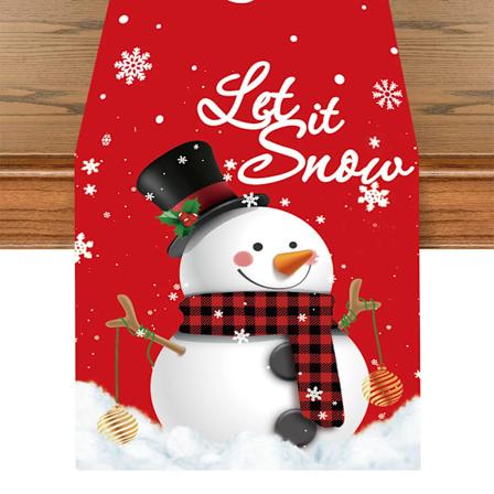 Mub - Julduk med tomte, snöflingor, röda blommor, fläckbeständig bordslöpare för juldekorationer XS0305-936